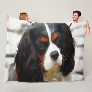 Portrait Of A Cavalier King Charles Spaniel Fleece Blanket