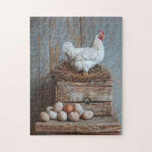 Portrait of a Chicken with Eggs Jigsaw Puzzle