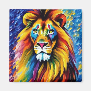 Portrait of a Colourful Proud Lion Magnet