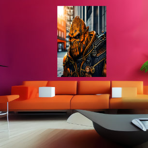 Portrait of a cool orange alien AI Art Poster