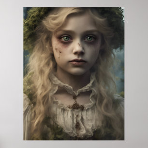 Portrait of a creepy undead Victorian blonde child Poster