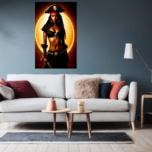 Portrait of a cute African Lady Pirate   AI Art Poster