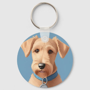 Portrait of a Cute Dog Wearing a Blue Collar Key Ring
