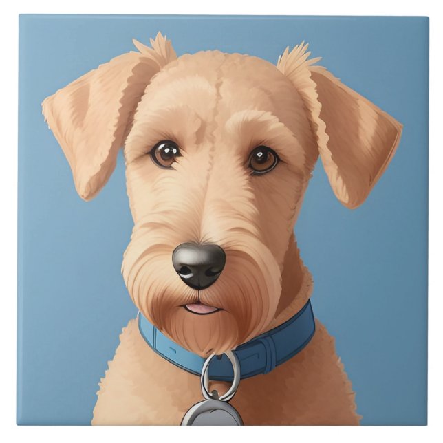 Portrait of a Cute Dog Wearing a Blue Collar Tile (Front)