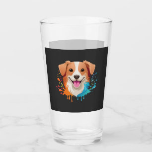 Portrait of a cute dog with fluid colours dripping glass