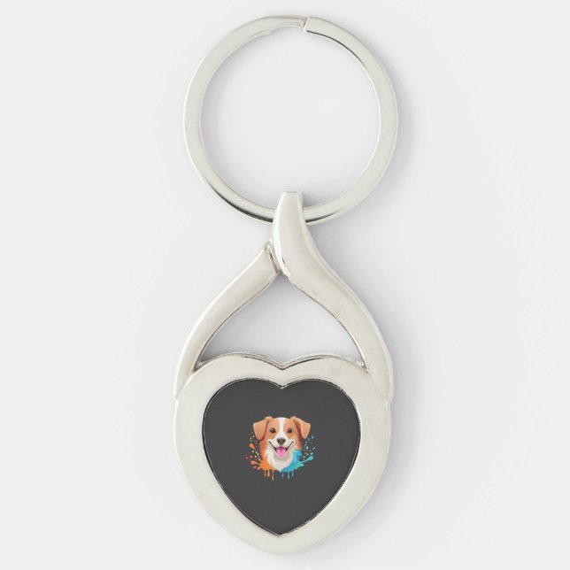 Portrait of a cute dog with fluid colours dripping key ring (Front)