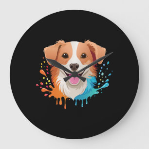 Portrait of a cute dog with fluid colours dripping large clock