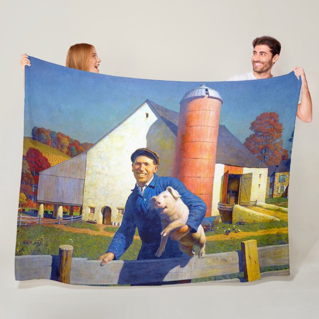 Portrait of a Farmer Farm Life NC Wyeth 1943 Fleece Blanket (In Situ)