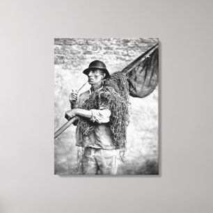Portrait of a Fisherman Carrying his Nets (b/w pho Canvas Print