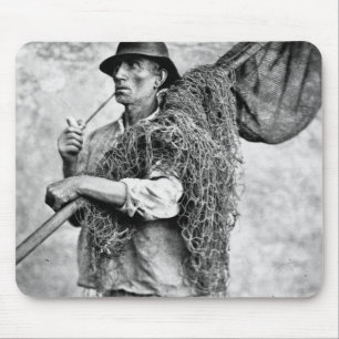 Portrait of a Fisherman Carrying his Nets (b/w pho Mouse Pad