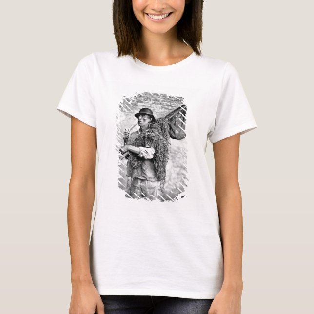 Portrait of a Fisherman Carrying his Nets (b/w pho T-Shirt (Front)