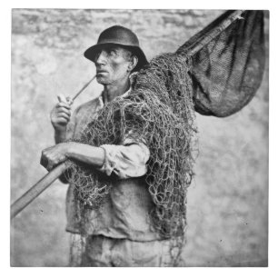Portrait of a Fisherman Carrying his Nets (b/w pho Tile