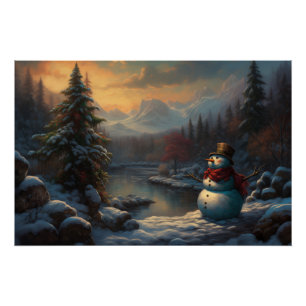 Portrait of a Frosty Friend   Christmas Snowman Poster
