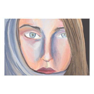 Portrait of A Gazing Woman in a Blue Head Scarf Photo Print