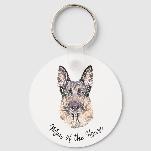 Portrait of a German Shepherd Dog Sketched Art Key Ring (Front)