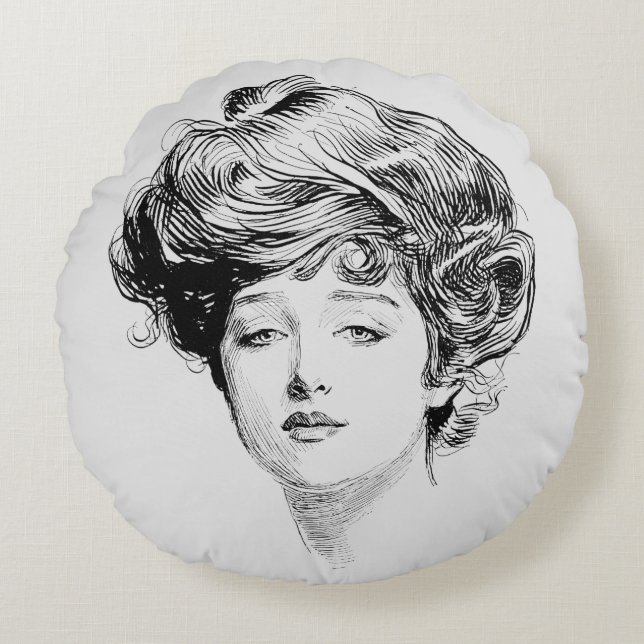 Portrait Of A  Gibson Girl, 1900 Round Cushion (Front)