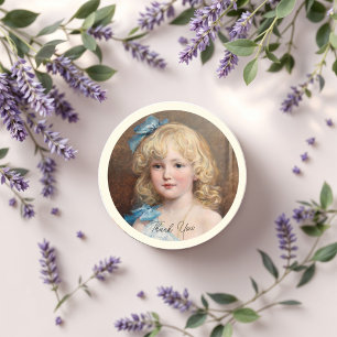 Portrait of a girl in a blue dress, Fine Art Classic Round Sticker