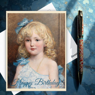 Portrait of a girl in a blue dress, Heywood Hardy Postcard