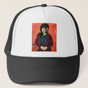 Portrait of a Girl Orange Trucker Hat