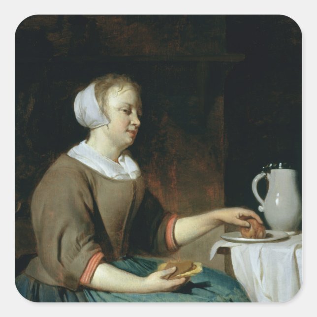 Portrait of a Girl Seated at a Table Square Sticker (Front)