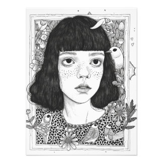Portrait of a girl with flowers at background. photo print