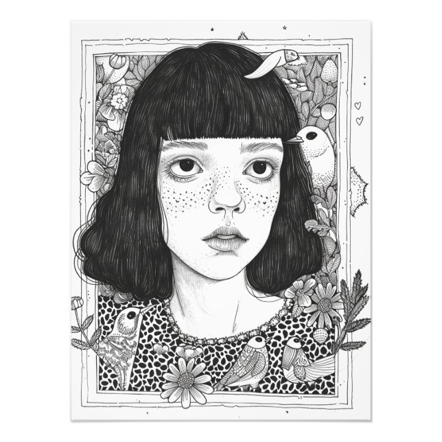 Portrait of a girl with flowers at background. photo print (Front)