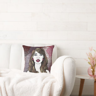 Portrait of a girl with long brown hair cushion