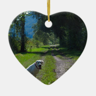 Portrait of a golden retriever sitting down ceramic tree decoration