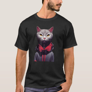Portrait Of A Grey Cat With Jacket And Pink Nose T-Shirt
