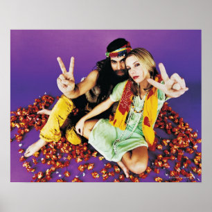 Portrait of a Hippy Couple Sitting Cross-legged Poster