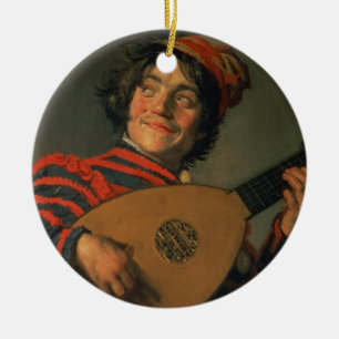 Portrait of a Jester with a Lute (oil on canvas) Ceramic Tree Decoration