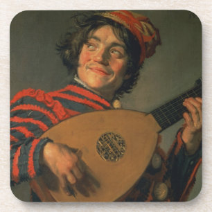 Portrait of a Jester with a Lute (oil on canvas) Coaster