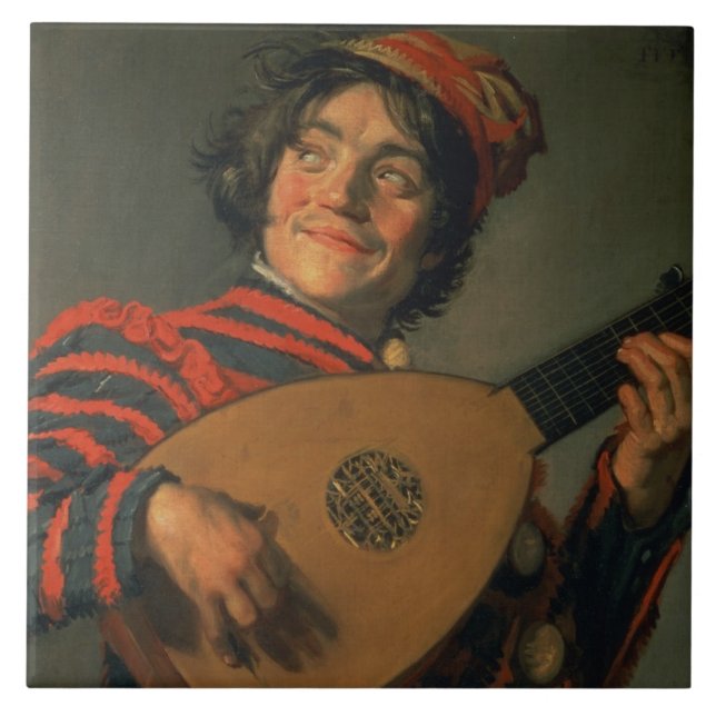 Portrait of a Jester with a Lute (oil on canvas) Tile (Front)