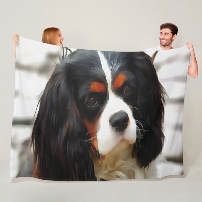 Portrait Of A King Charles Cavalier Spaniel Fleece Blanket (In Situ)