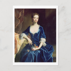 Portrait of a Lady in a Blue Velvet Dress (oil on Postcard