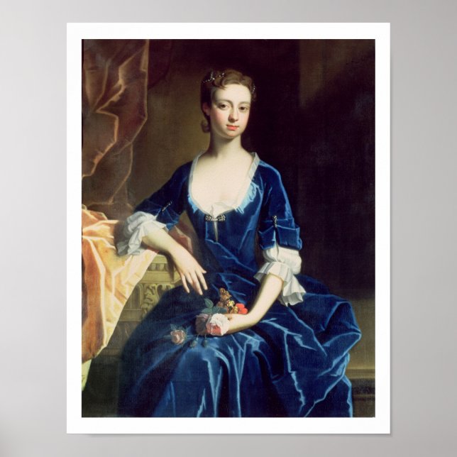 Portrait of a Lady in a Blue Velvet Dress (oil on Poster (Front)