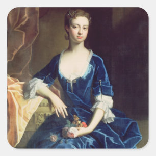 Portrait of a Lady in a Blue Velvet Dress (oil on Square Sticker