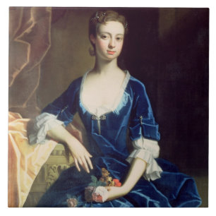 Portrait of a Lady in a Blue Velvet Dress (oil on Tile