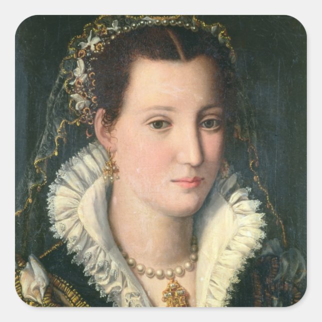 Portrait of a Lady (oil on panel) 2 Square Sticker (Front)