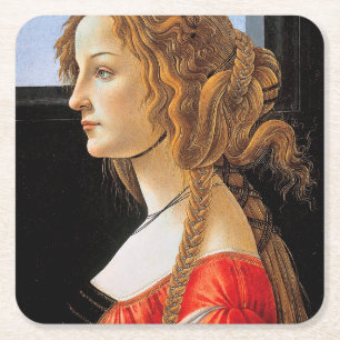 Portrait of a Lady, Sandro Botticelli Square Paper Coaster