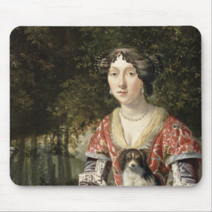 Portrait of a Lady Wearing a Red and White Dress Mouse Pad