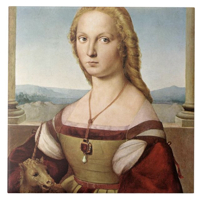 Portrait of a Lady with a Unicorn (by Raphael) Tile (Front)