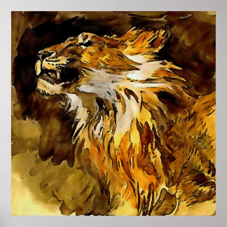 Portrait Of A Lion Acrylic Painting Poster
