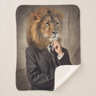 Portrait of A Lion Sherpa Blanket