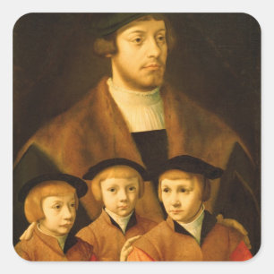 Portrait of a Man and His Three Sons Square Sticker