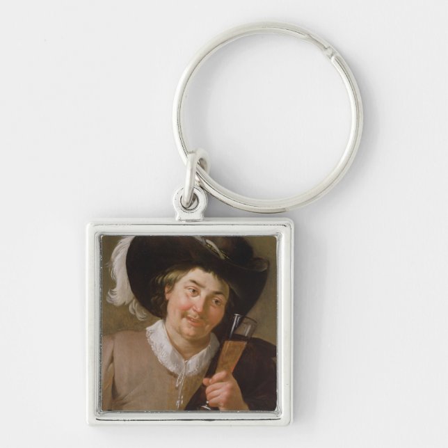 Portrait of a Man Holding a Wine Glass Key Ring (Front)