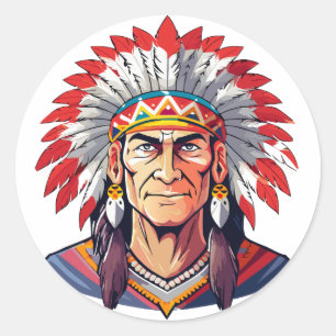 Portrait of a Native American old Chief Classic Round Sticker