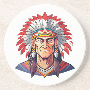 Portrait of a Native American old Chief Coaster