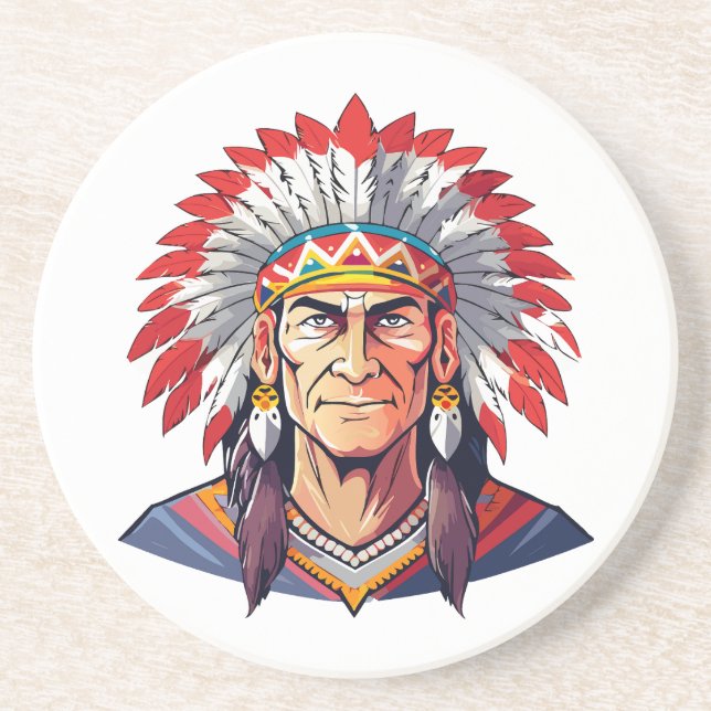 Portrait of a Native American old Chief Coaster (Front)