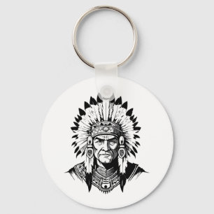Portrait of a Native American old Chief Key Ring